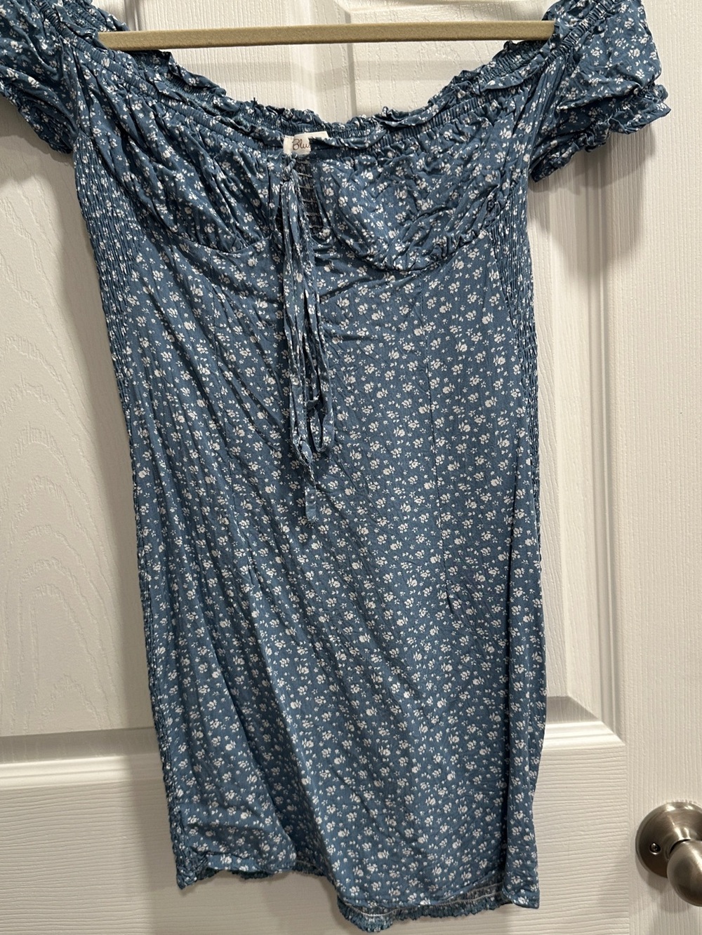 Blue Floral Off-Shoulder Women's Dress